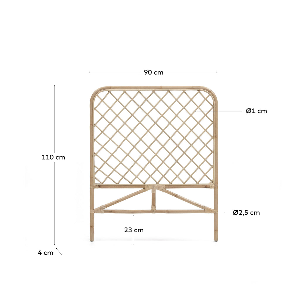 Citlalli headboard made from rattan with a natural finish, for 90 cm beds