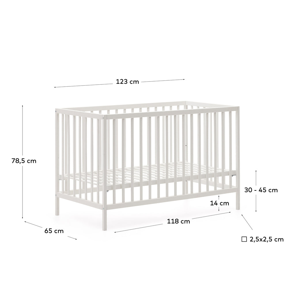 Shantal solid ash wood cot in white finish, 60 x 120 cm
