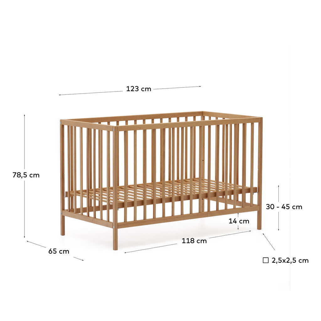 Shantal solid ash wood cot in natural finish, 60 x 120 cm