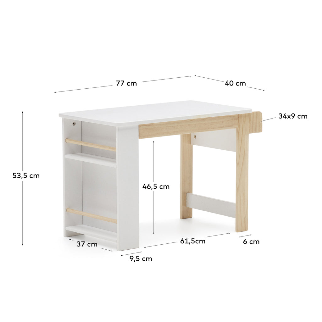 Serwa desk in white MDF and solid pine legs and details