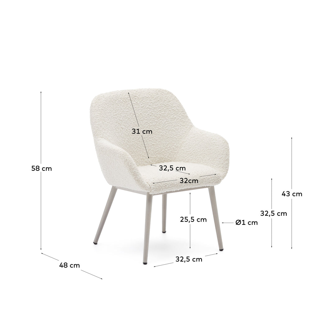 Konna children's chair in white bouclé with steel legs and a beige finish
