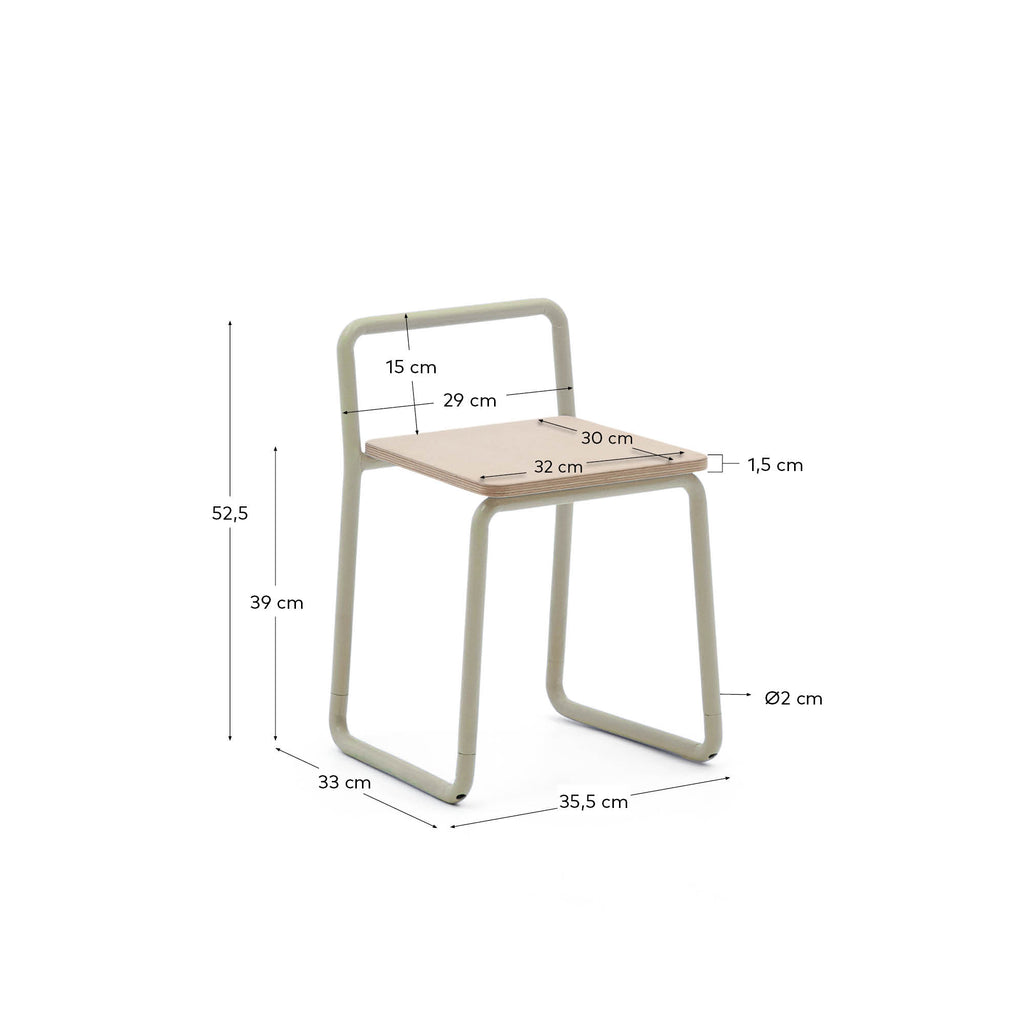 Tinn ash veneer chair with a beige metal structure
