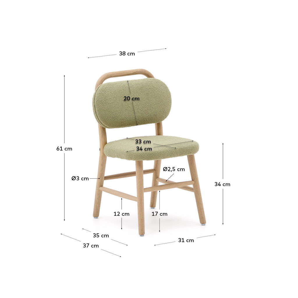 Helda child’s chair in green bouclé and solid oak wood FSC Mix Credit