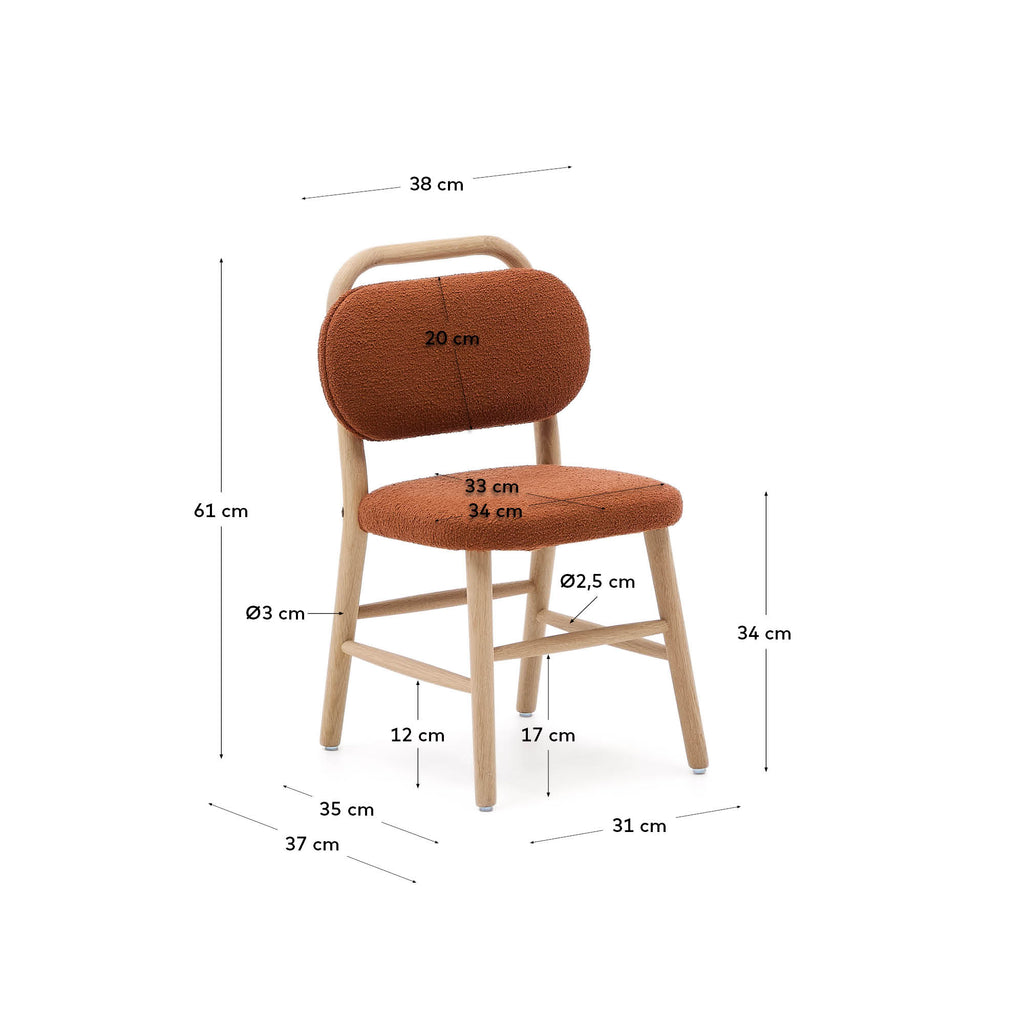 Helda child’s chair in terracotta bouclé and solid oak wood FSC Mix Credit