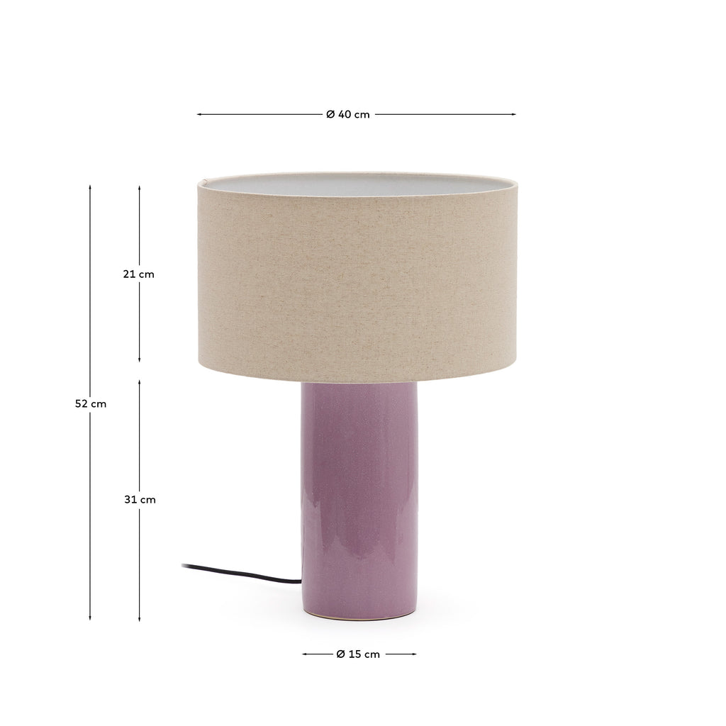 Toneric ceramic table lamp with a lilac finish and cotton