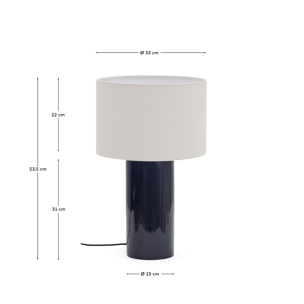 Toneric ceramic table lamp with blue finish and cotton