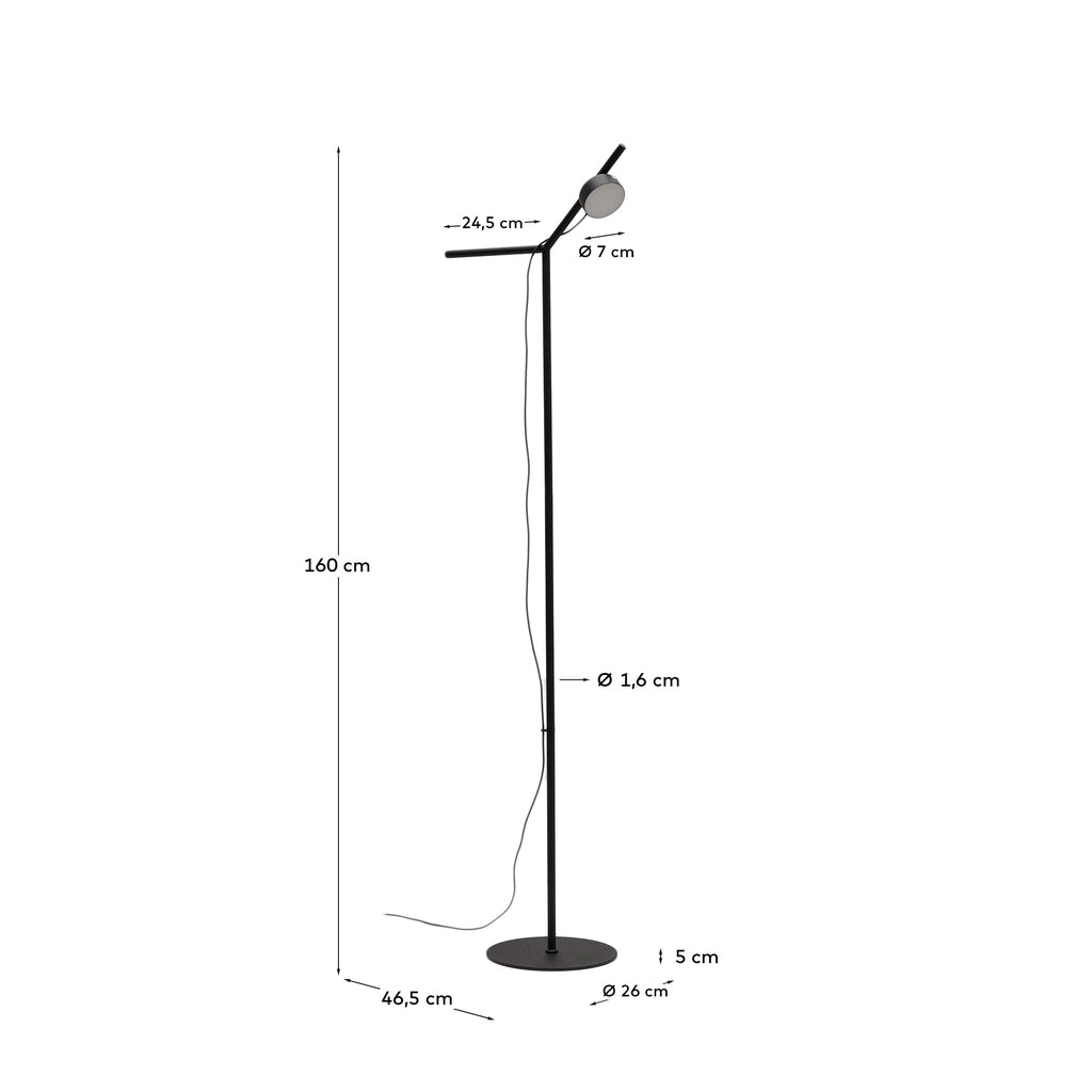 Orey black metal floor lamp with multi-position spotlight