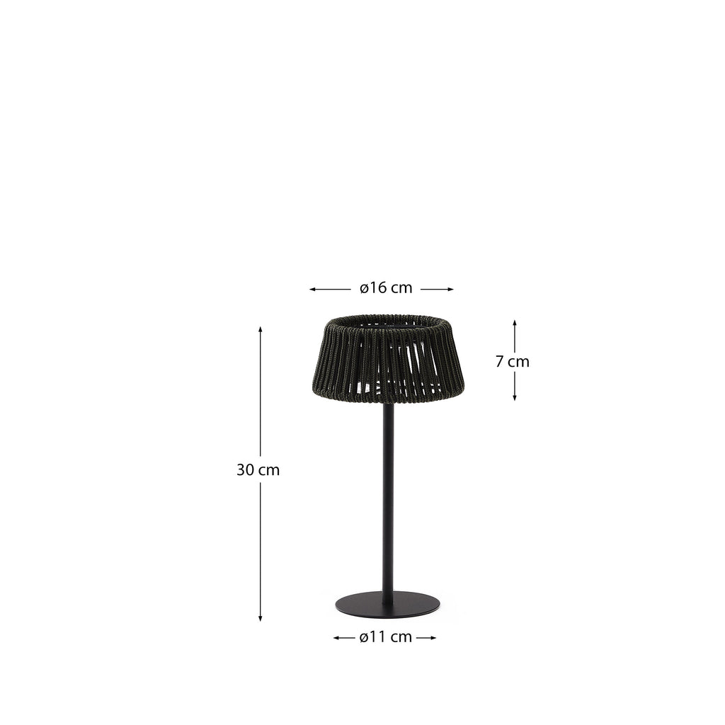 Aldet outdoor solar table lamp in green rope cord