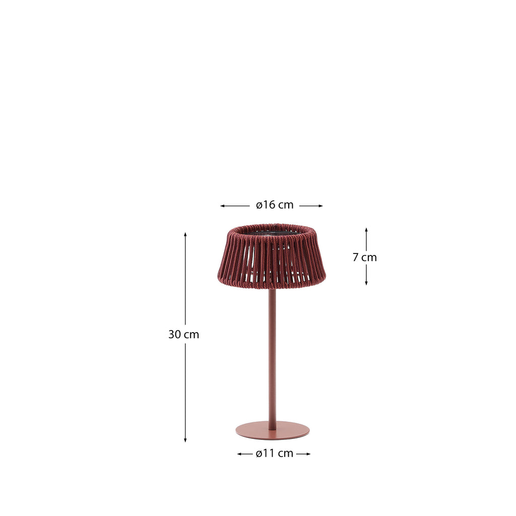 Aldet outdoor solar table lamp in terracotta rope cord
