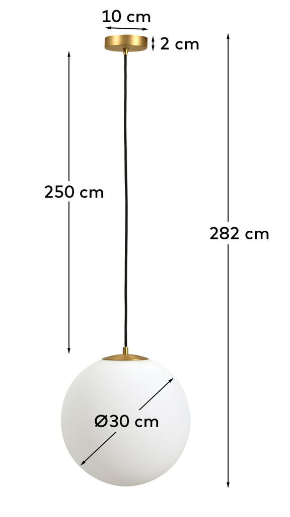 Brisia metal ceiling lamp with brushed brass finish and 1 frosted glass ball Ø30cm