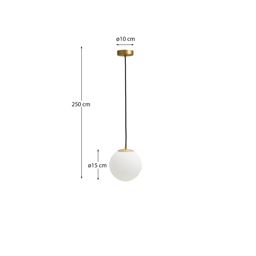 Brisia metal ceiling lamp with brushed brass finish and 1 frosted glass ball Ø15cm