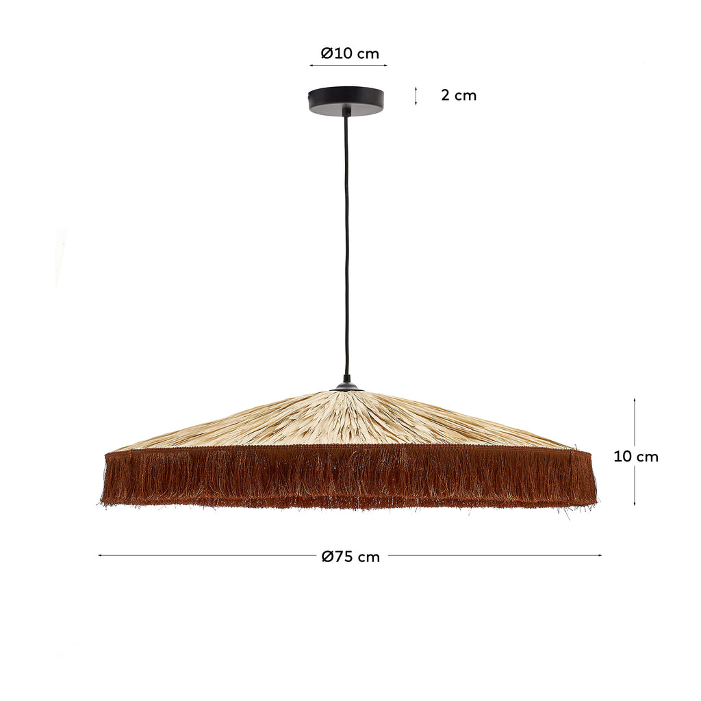Pollensa ceiling lamp in natural raffia and terracotta fringes, Ø 75 cm