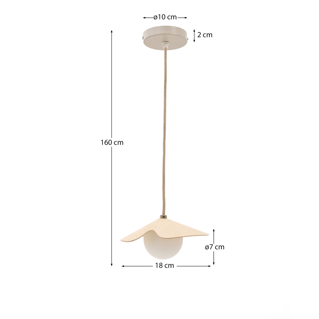 Wilara oak veneer ceiling lamp with 1 white smoked glass ball