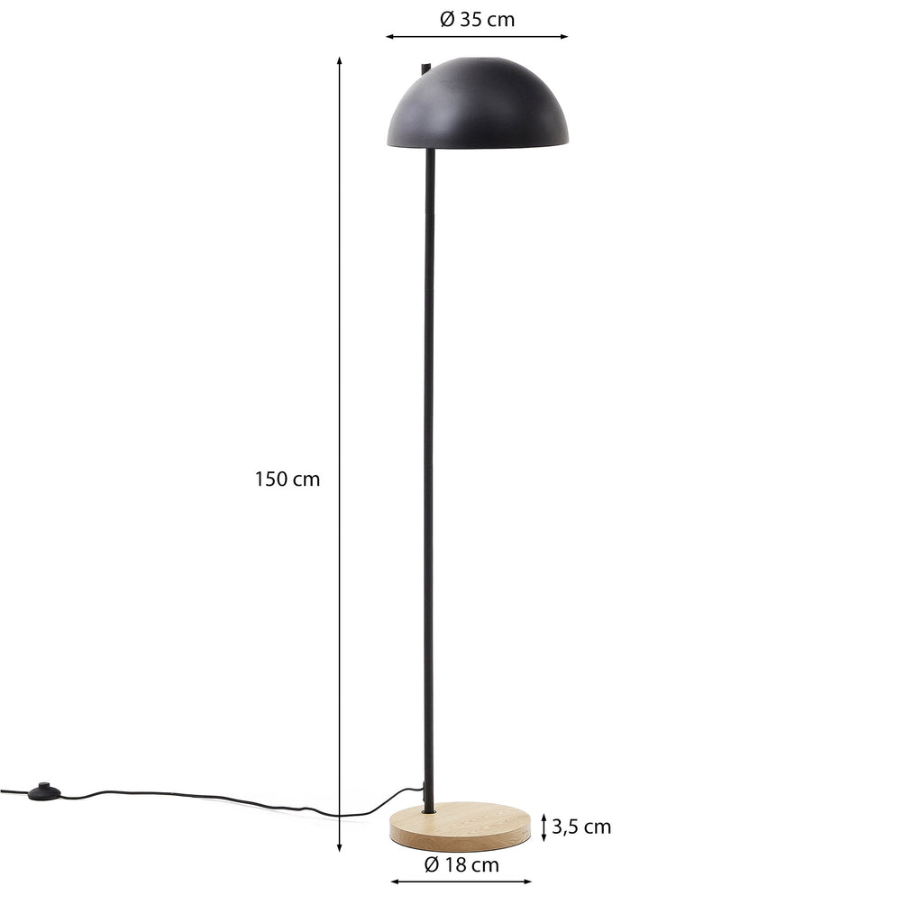Catlar ash wood and metal floor lamp in a black painted finish