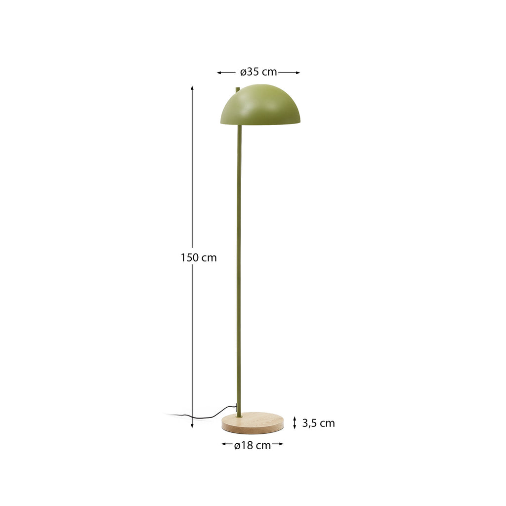 Catlar ash wood and metal floor lamp in a green painted finish