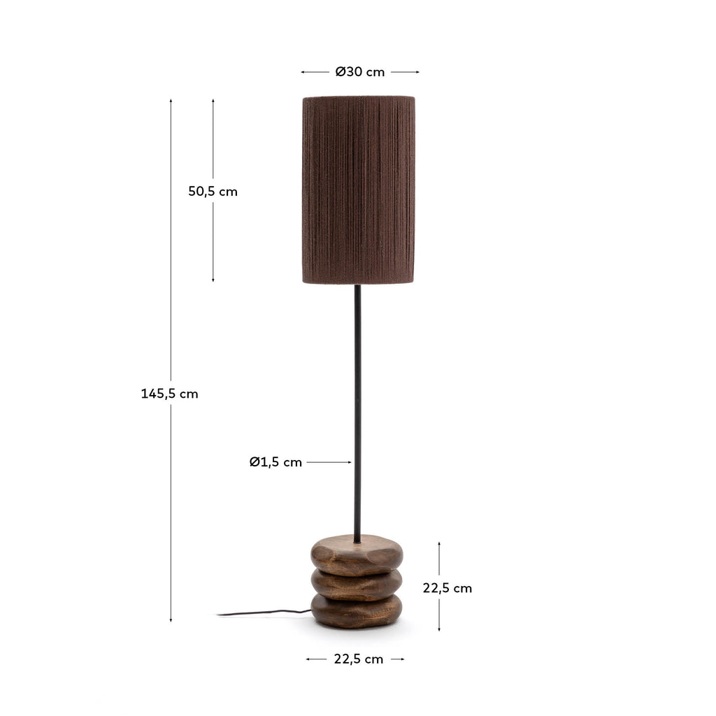 Kor table floor lamp made of jute and acacia wood in a dark finish