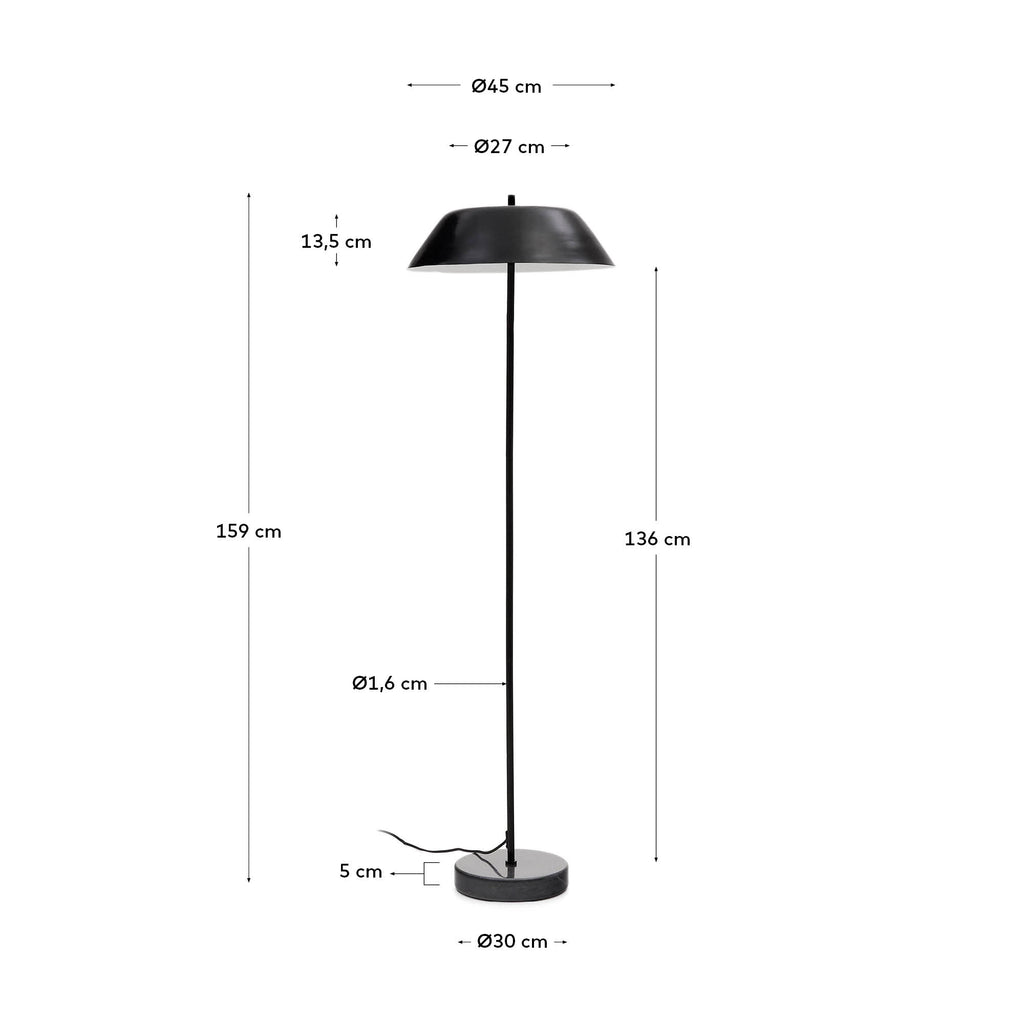 Sayra floor lamp made of black marble and metal in a black painted finish