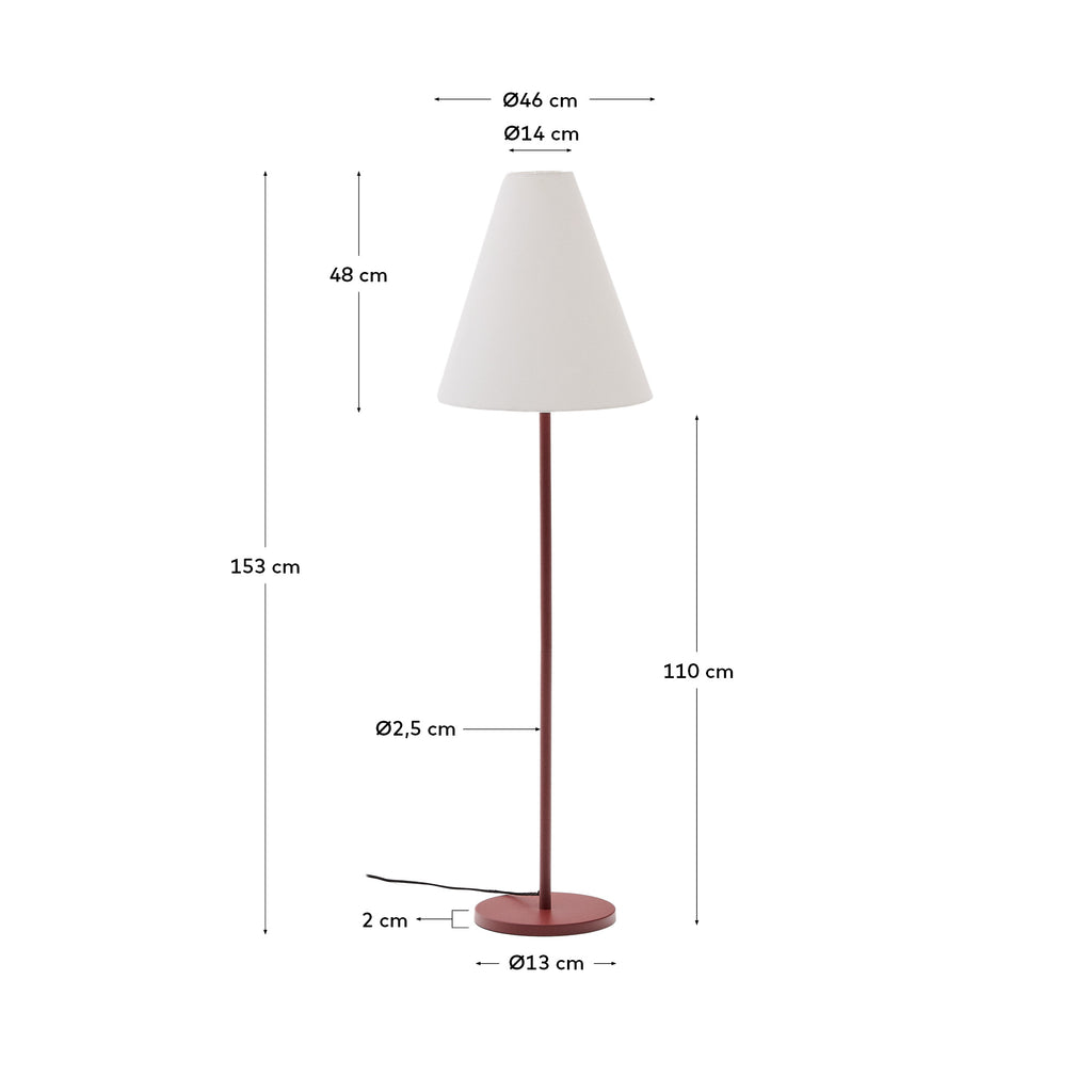 Navat floor lamp with a metal base in a terracotta painted finish