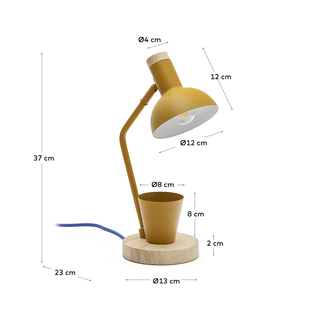 Katia desk lamp in wood and mustard metal