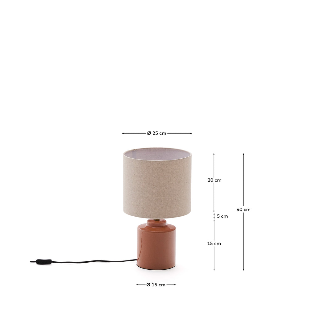 Daeli ceramic table lamp with orange finish and beige cotton