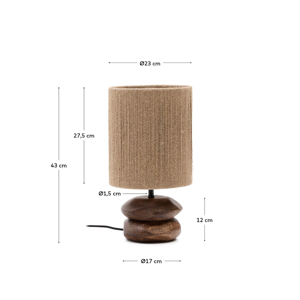 Kor table lamp made of jute and acacia wood in a dark finish