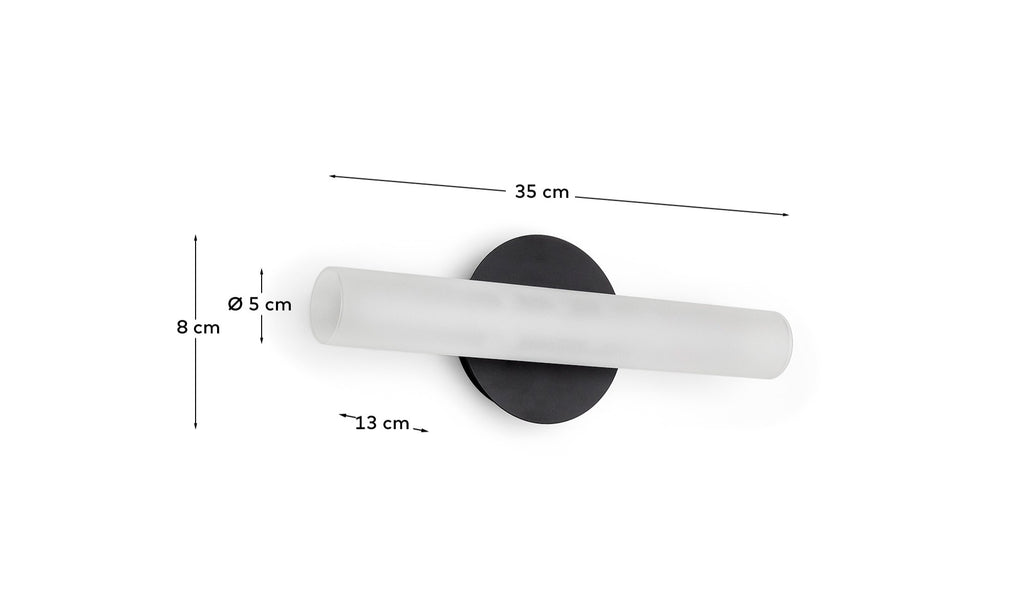 Vauxall wall sconce made of metal and frosted glass.