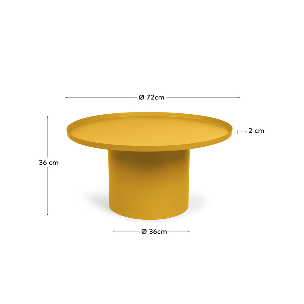 Fleksa round coffee table in mustard metal, Ø 72 cm