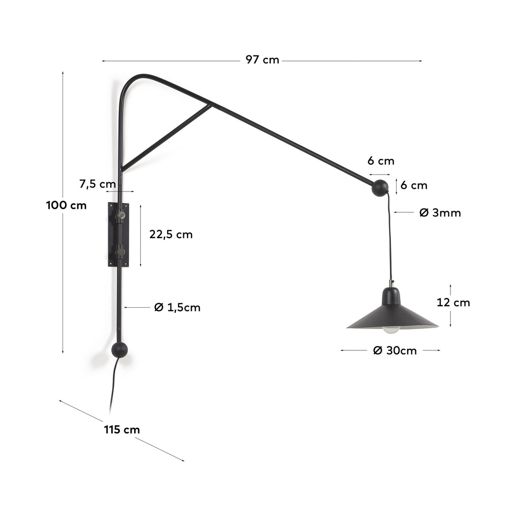 Eleazar wall light in metal with black painted finish
