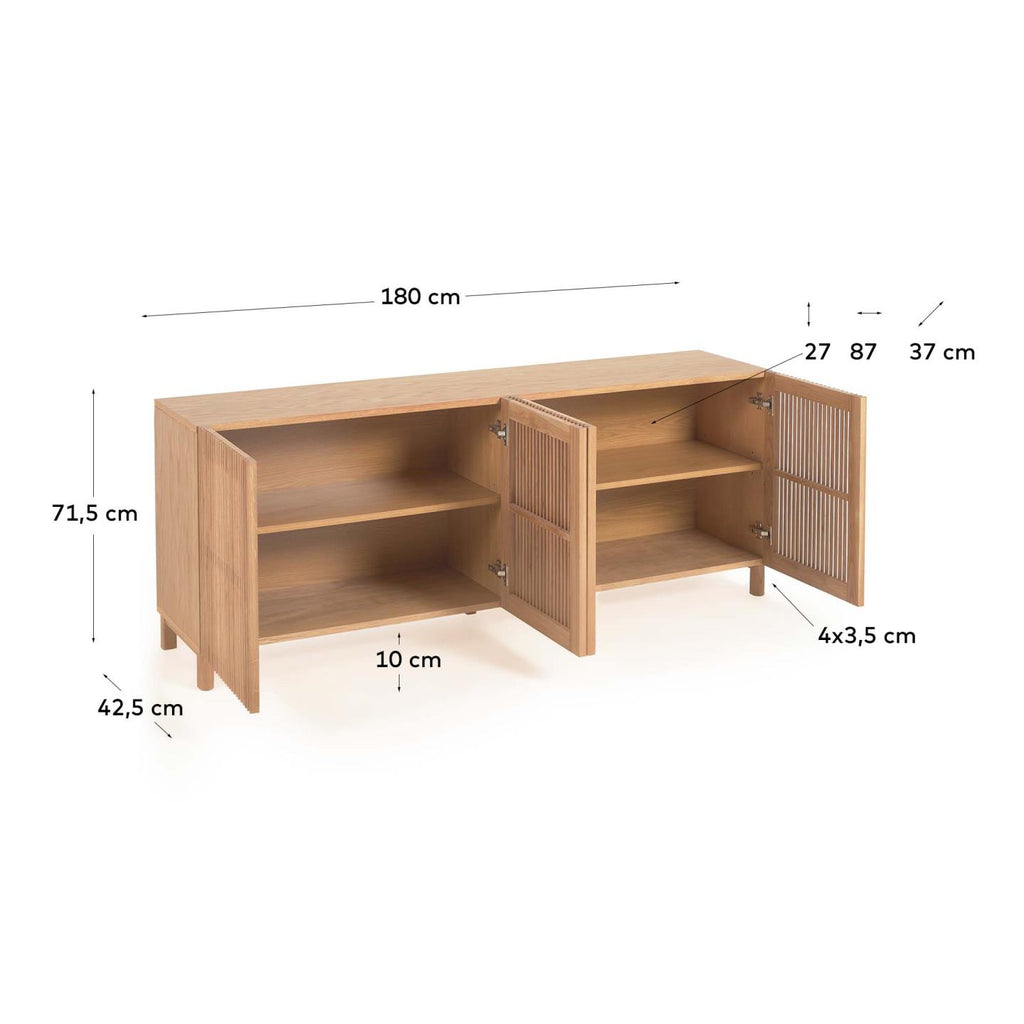 Beyla 4-door sideboard in solid oak wood and oak veneer 180 x 71.5cm FSC 100%