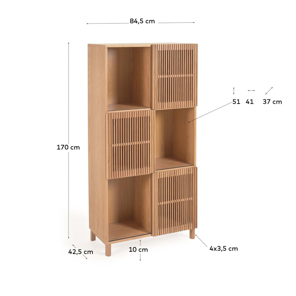 Beyla shelf unit in solid oak wood and oak veneer 84.5 x 170cm FSC 100%