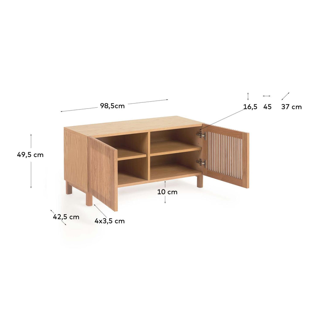Beyla 2-door shoe rack in solid oak wood and oak veneer 98.5cm FSC 100%