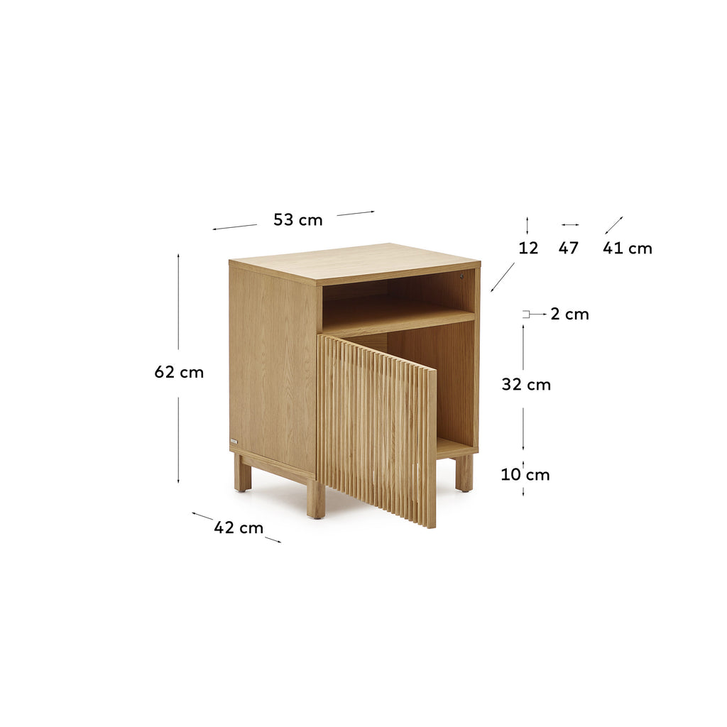 Beyla bedside table in solid oak wood and oak veneer 53 x 62cm FSC 100%