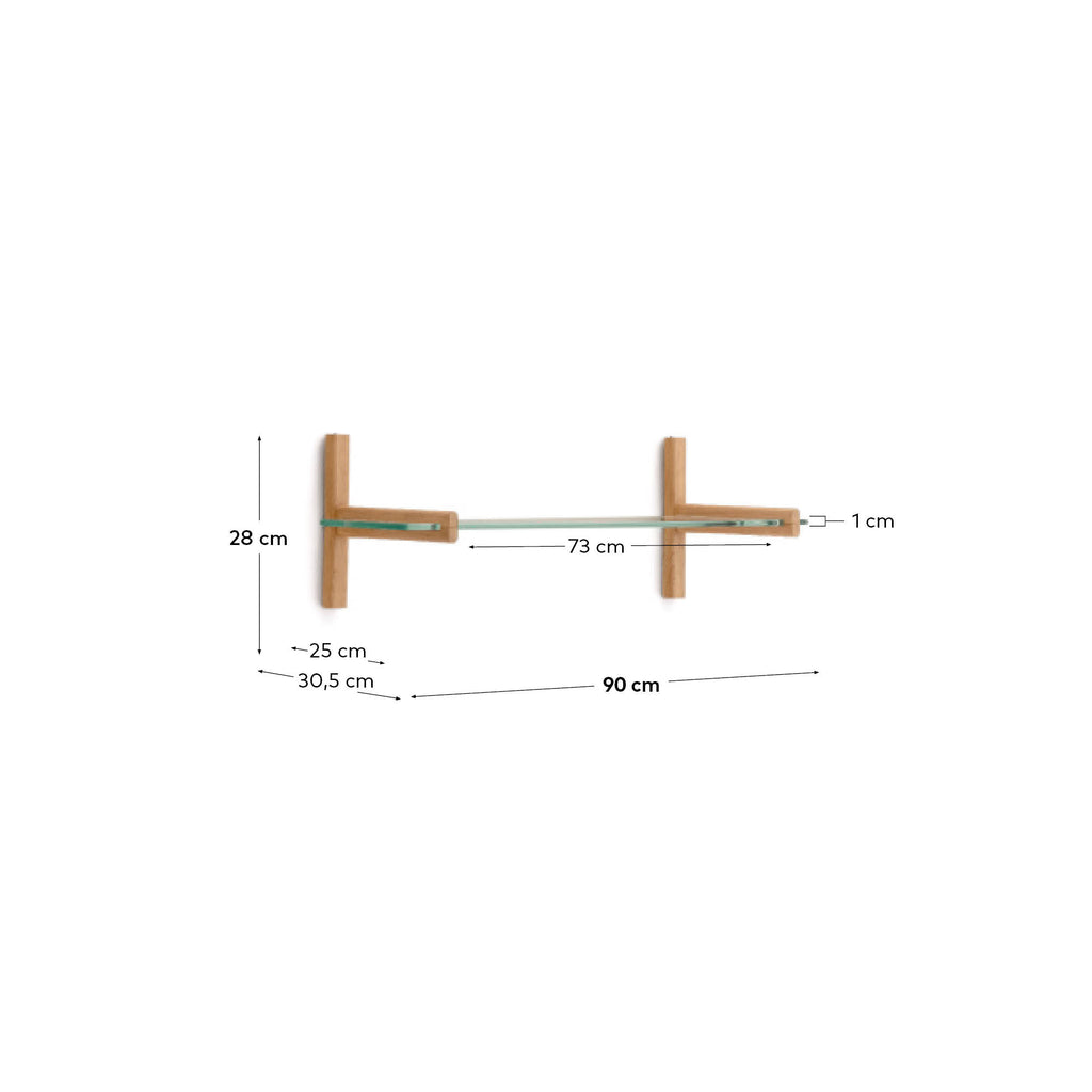Sitra modular shelf, 1 glass shelf and FSC Mix Credit solid oak wood, 90 cm