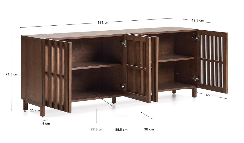 Beyla sideboard in ash veneer and solid ash wood with walnut finish 181 x 71.5cm FSC 100%