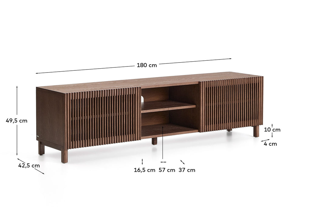 Beyla TV stand in ash veneer and solid ash wood with walnut finish 180 x 49.5cm FSC 100%