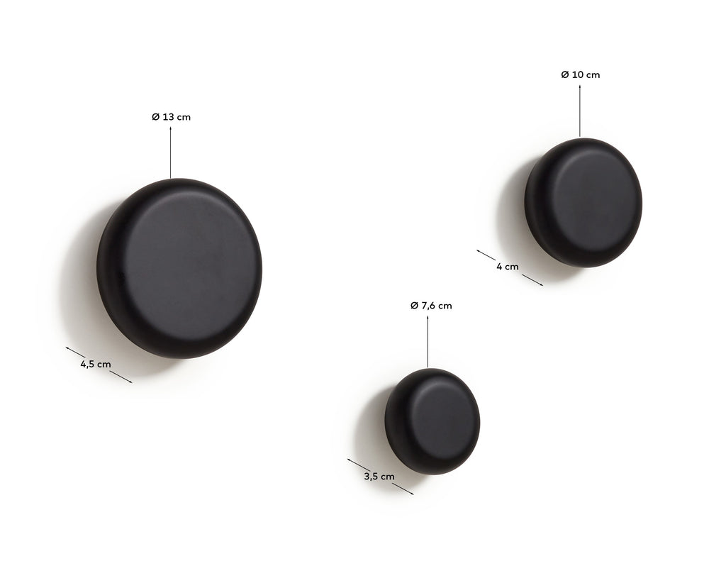 Nadue set of 3 solid beech wood wall hooks with a black finish