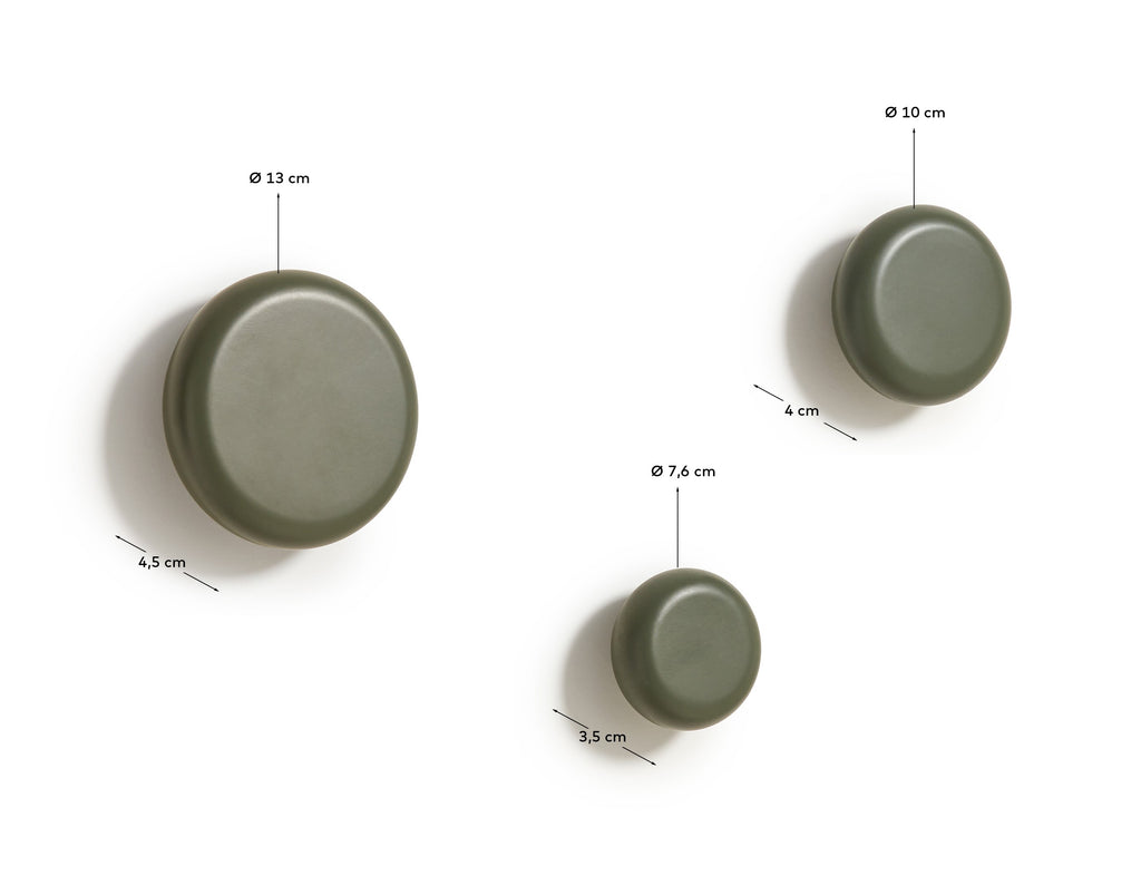 Nadue set of 3 solid beech wood wall hooks with a green finish