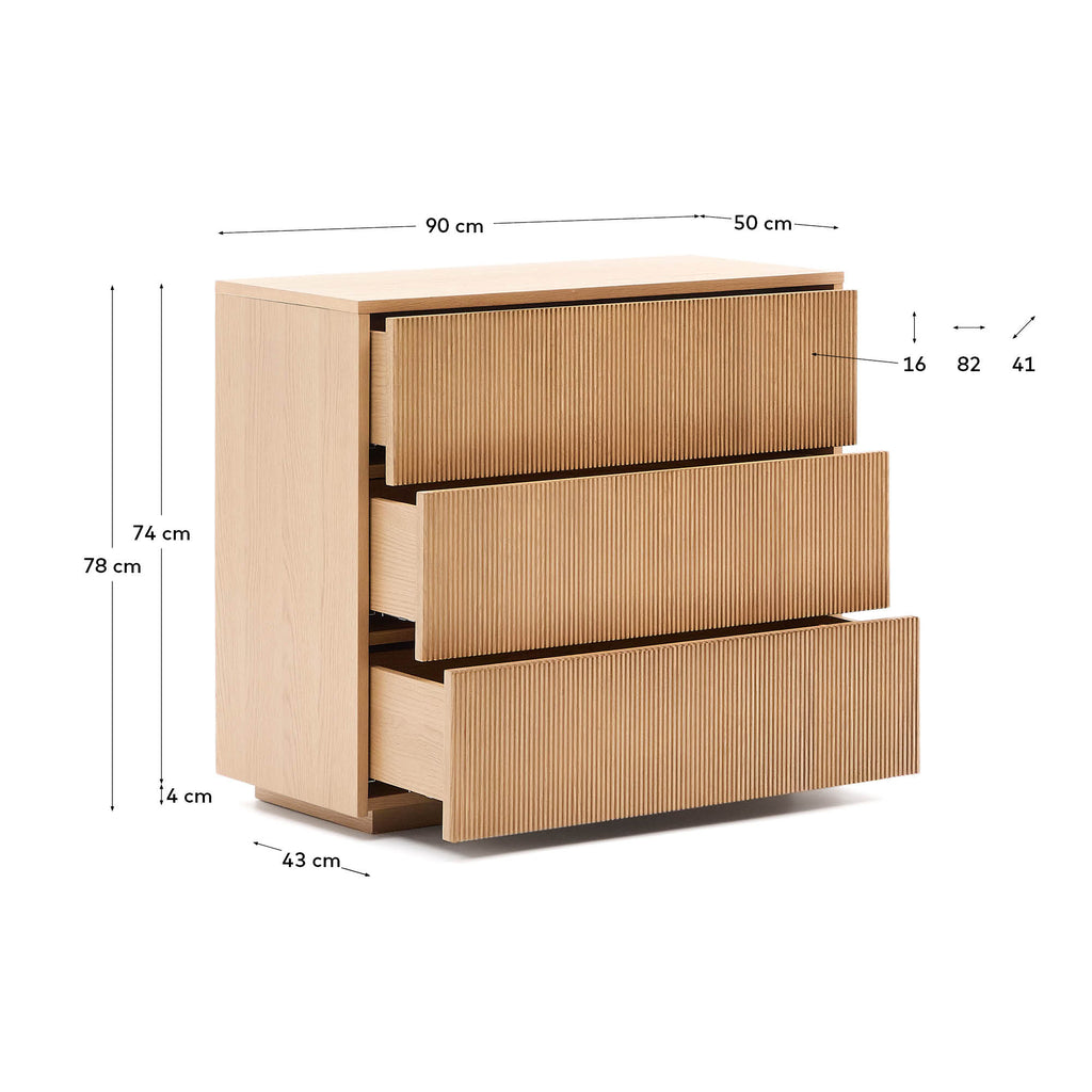 Helvine chest of 3 drawers in oak veneer 90 x 78 cm FSC 100%