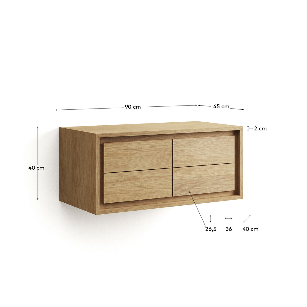 Kenta bathroom furniture in solid teak wood with a natural finish, 90 x 45 cm