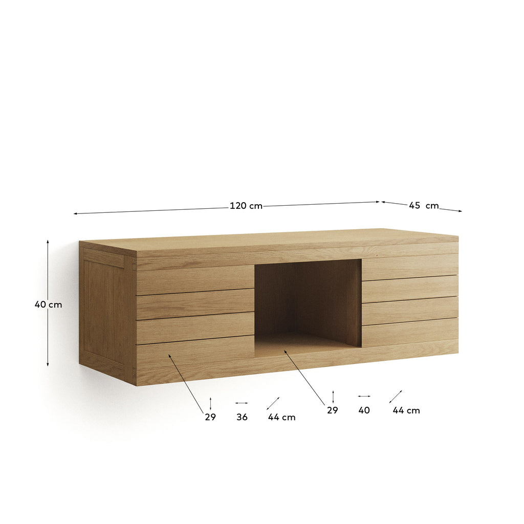 Yenit bathroom furniture in solid teak wood with a natural finish, 120 x 45 cm