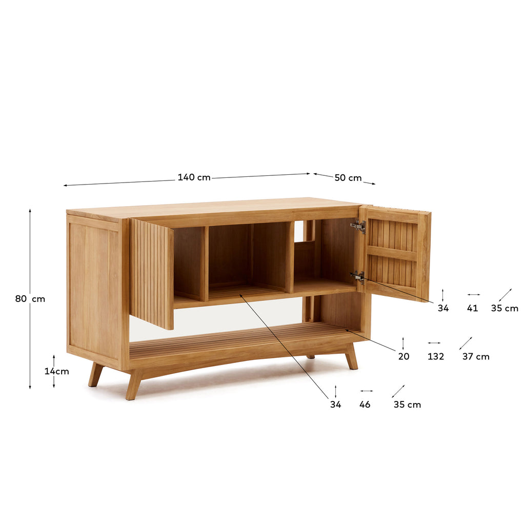 Kuveni bathroom furniture in solid teak wood with a natural finish, 140 x 50 cm