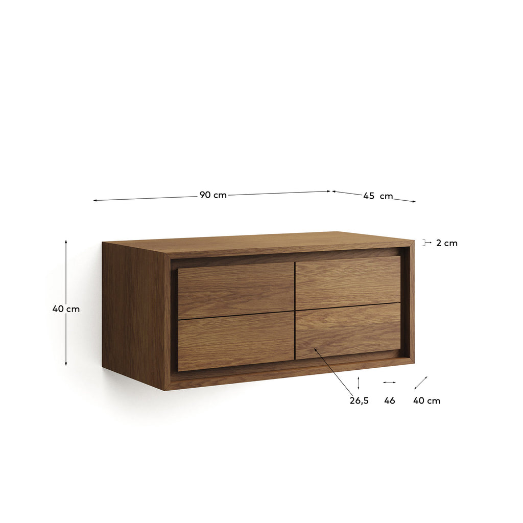Kenta bathroom furniture in solid teak wood with a walnut finish, 90 x 45 cm