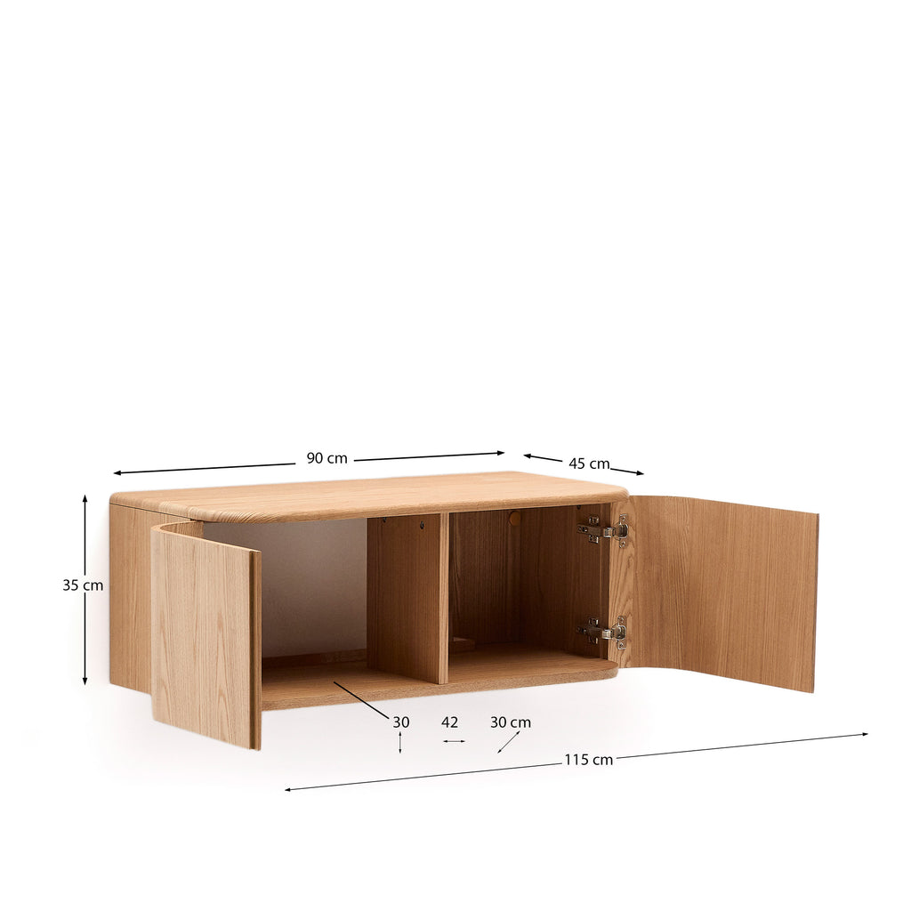 Salaya ash laminated plywood bathroom cupboard in a natural finish, 90 x 45 cm
