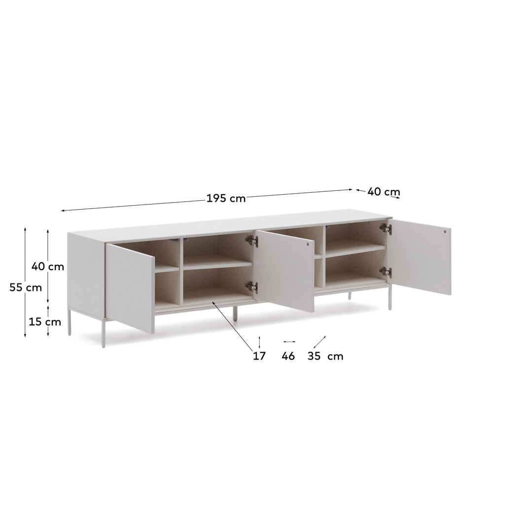 Vedrana TV 3-door cabinet white lacquered MDF 195 x 55 cm