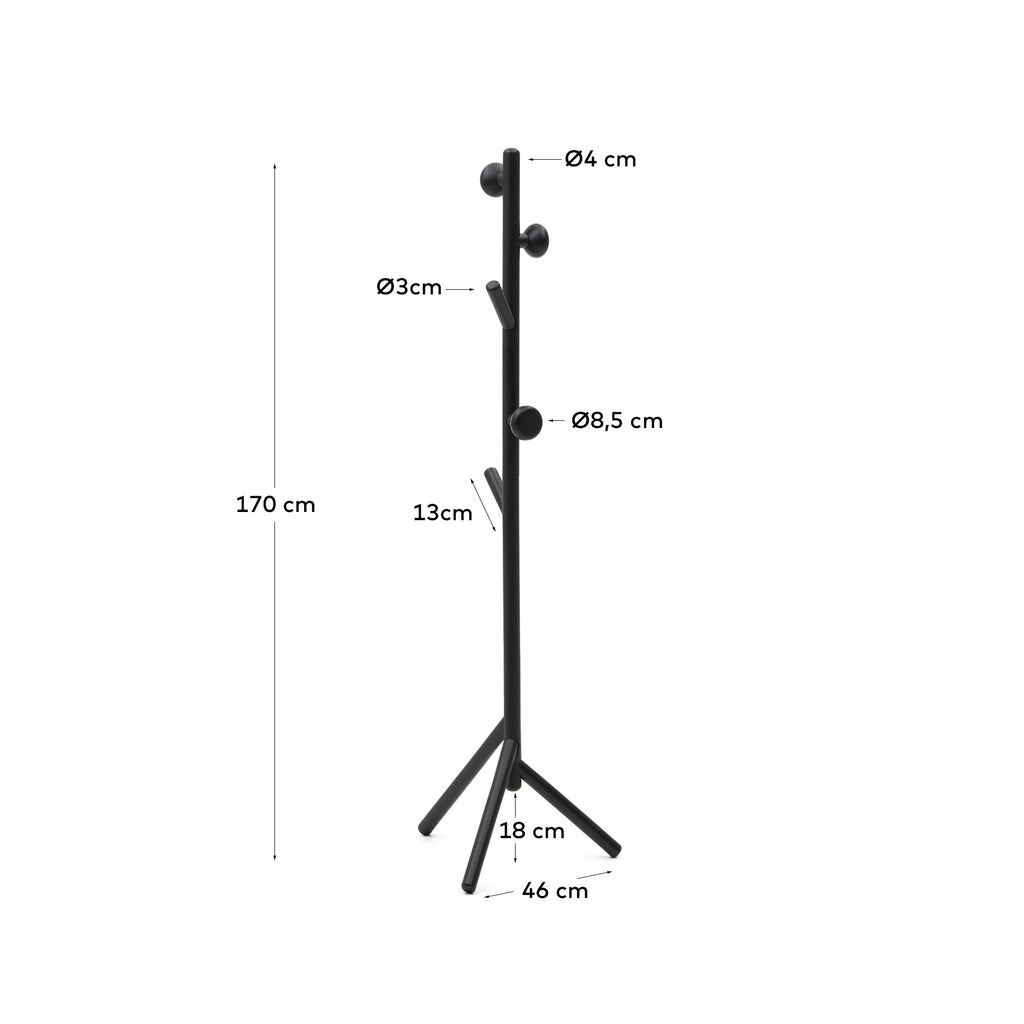 Nadue coat rack in solid beech wood with black finish 163 cm