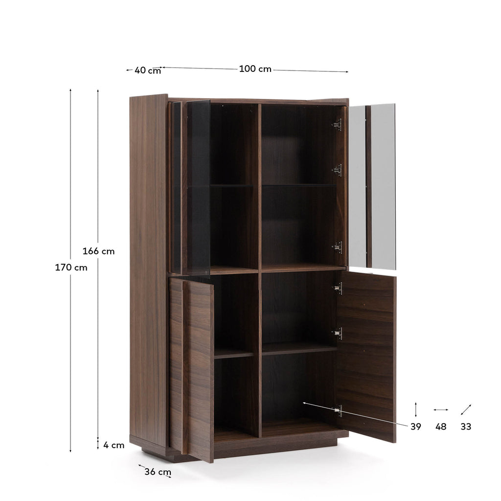 Onix display cabinet solid walnut and walnut veneer dark finish 101 x 170 cm FSC Mix Credit