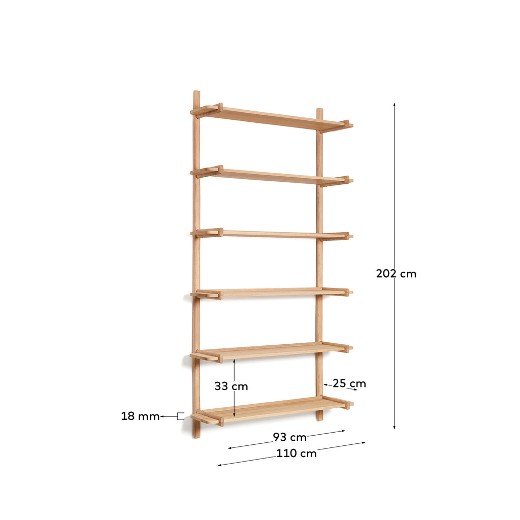 Sitra modular shelf, 6 solid oak wood shelves in a natural finish, 110 cm, FSC Mix Credit