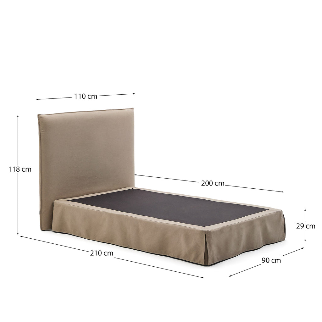 Jaira bed with removable linen and cotton cover in taupe for a 90 x 200 cm FSC Mix Credit mattress