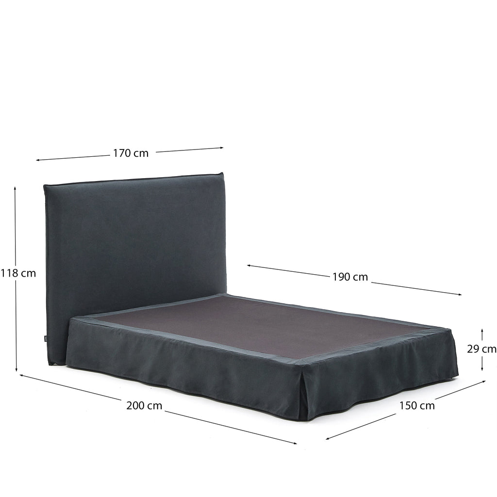Anthracite grey linen and cotton Jaira bed with removable cover for a 150 x 190 cm FSC Mix Credit mattress