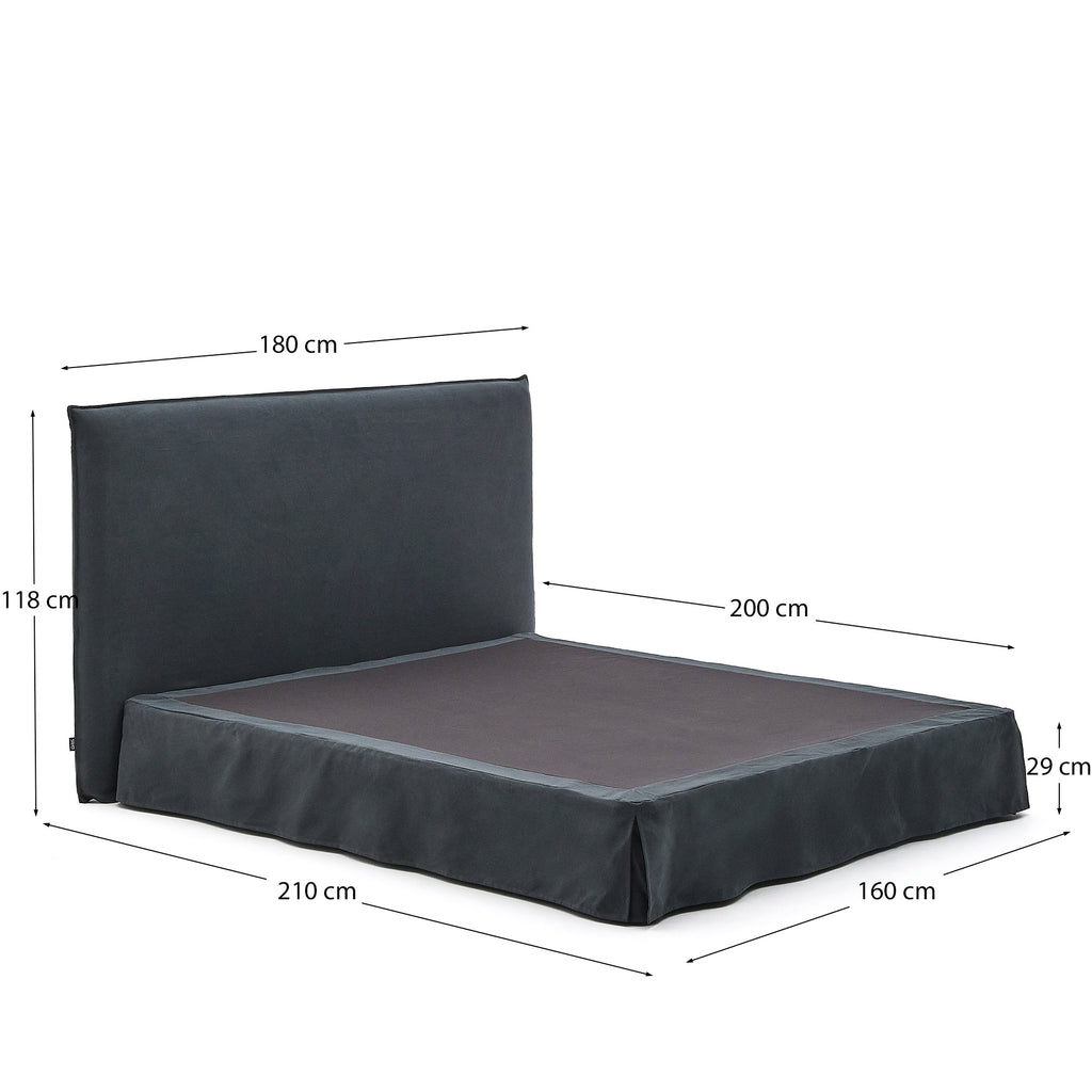 Anthracite grey linen and cotton Jaira bed with removable cover for a 160 x 200 cm FSC Mix Credit mattress